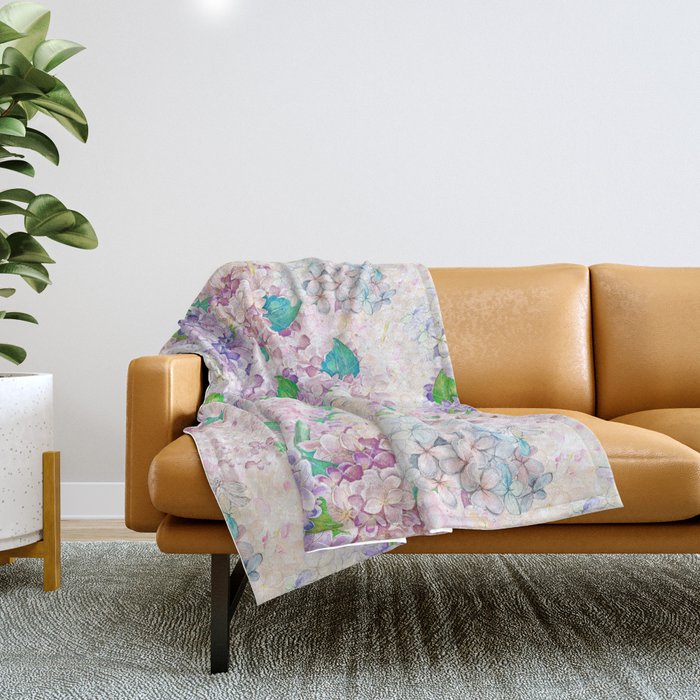 Pastel Purple and blue Lilac & Hydrangea - Flower Design Throw Blanket