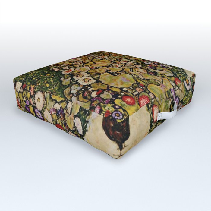 Gustav Klimt Garden Path with Hens Outdoor Floor Cushion