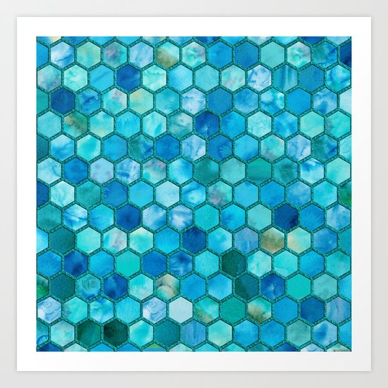 Blue aqua geometric hexagonal elegant & luxury pattern Art Print