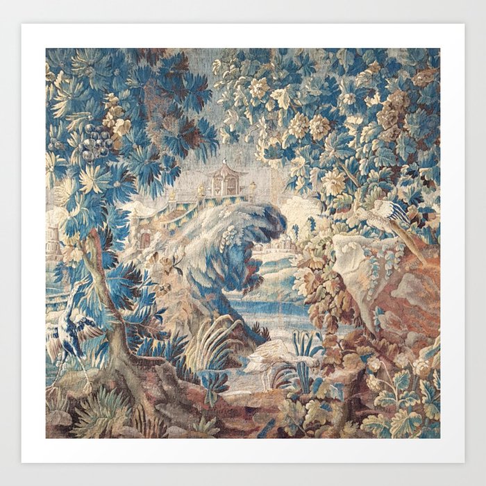Antique 18th Century Chinoiserie Temple Aubusson Tapestry Art Print