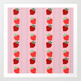 Strawberries on Pink Stripes Art Print