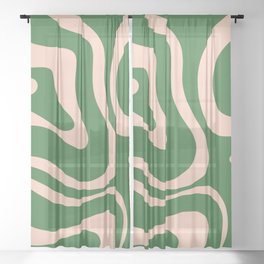 Retro Liquid Candy Swirl Abstract Pattern in Green and Blush Pink  Sheer Curtain