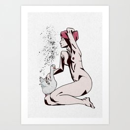 Goose and Naked Woman graphic drawing Art Print