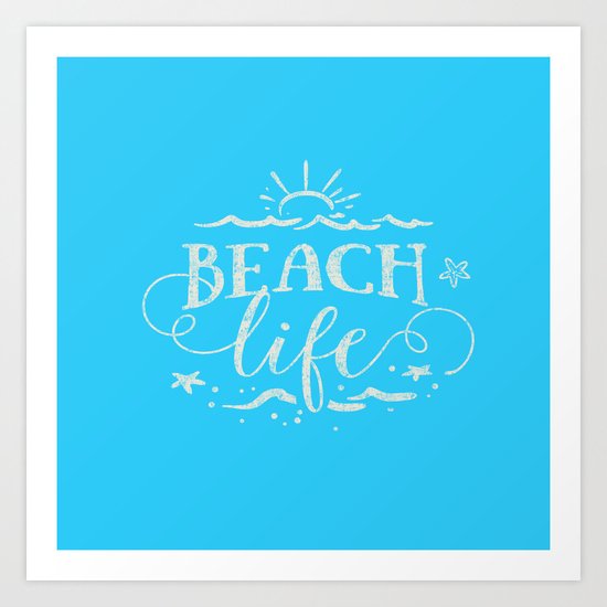 BEACH life - white Typography on Aqua for your summer - Mix & Match Art Print