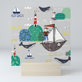 Pirates Ahoy Grey Mini Art Print
