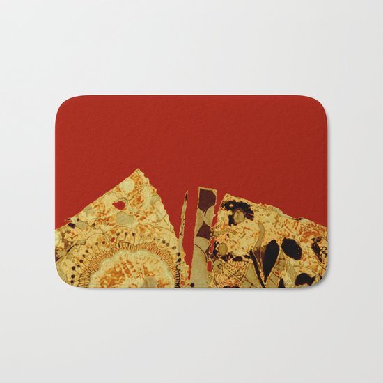 torn golden floral on red Bath Mat