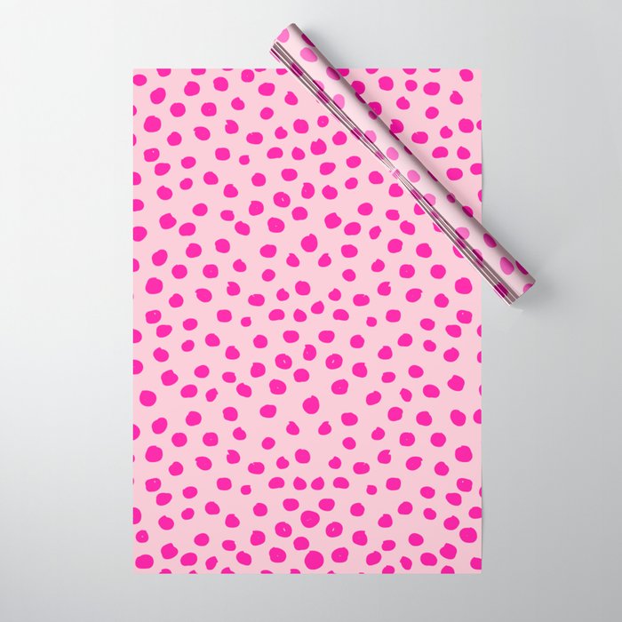 Pink Leopard Print Dalmatian Cheetah Spots Minimal Brushstroke Polka Dots Modern Decor Animal Print  Wrapping Paper