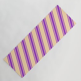 [ Thumbnail: Tan and Dark Orchid Colored Lines/Stripes Pattern Yoga Mat ]