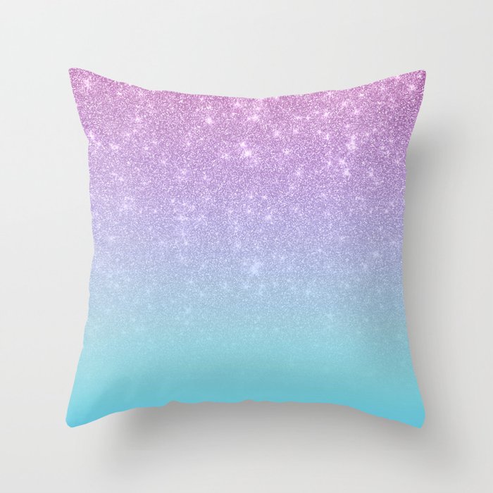 Girly Purple Blue Glitter Ombre Gradient Throw Pillow