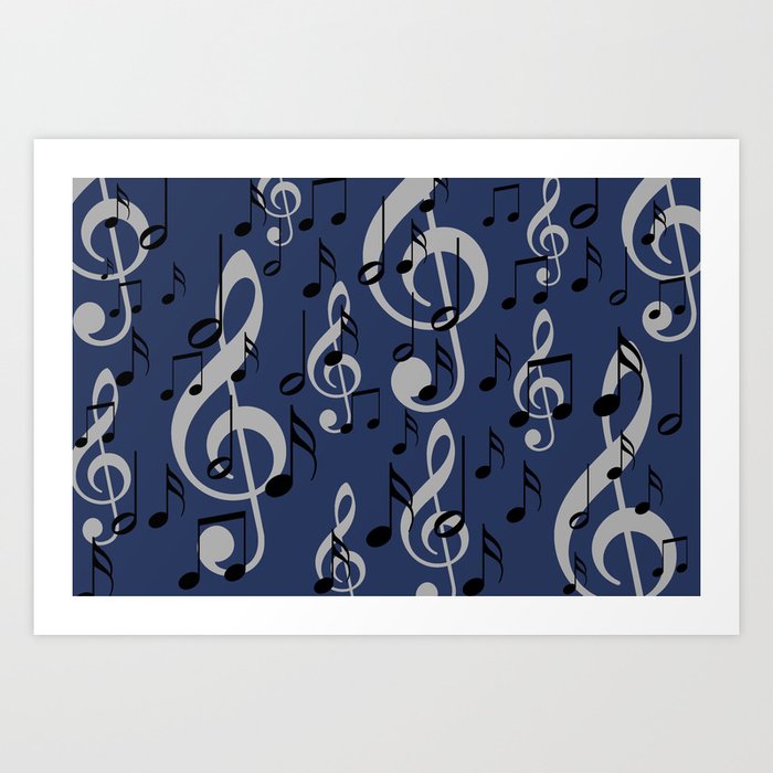 Clef and Music Notes blue background Art Print