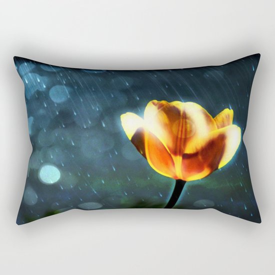 Yellow Tulip in the Rain Rectangular Pillow