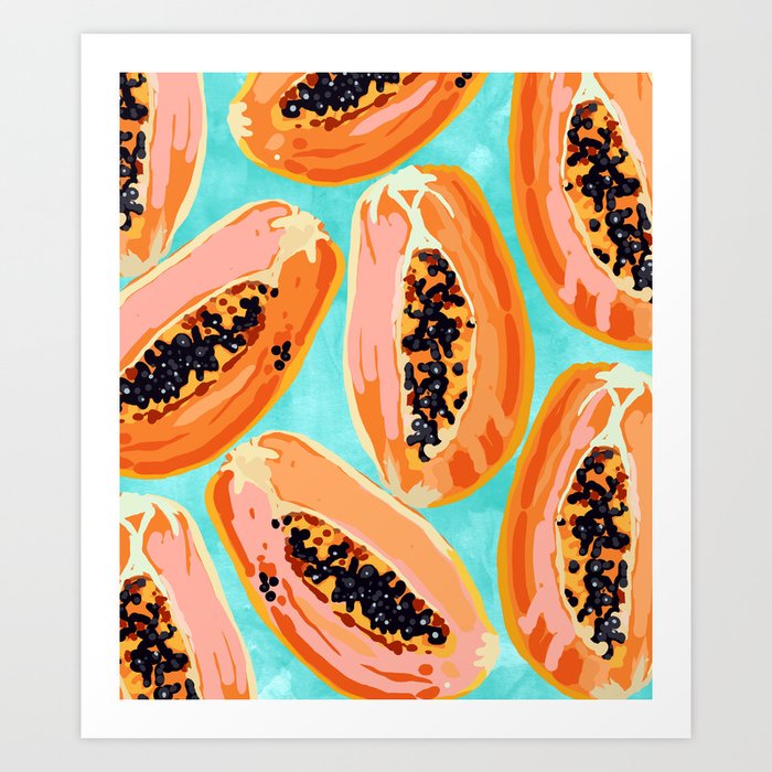 Big Papaya Watercolor Painting, Tropical Fruits Illustration, Colorful Summer Eclectic Food Art Print