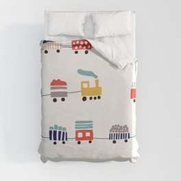 Seamless pattern with cute color trains Duvet Cover