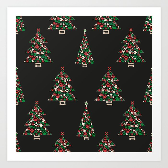 Made of paw print Christmas tree. Christmas and Happy new year seamless  fabric design pattern white background Wrapping Paper by gulsengunel