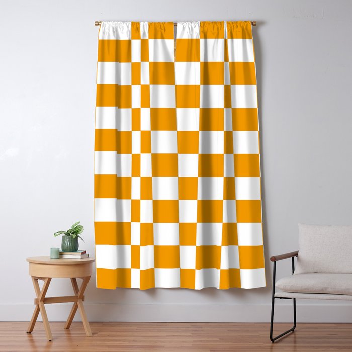 Checkered Classic Orange White Pattern Blackout Curtain By