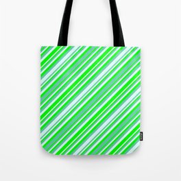 [ Thumbnail: Lime, Aquamarine, and Light Cyan Colored Lines Pattern Tote Bag ]