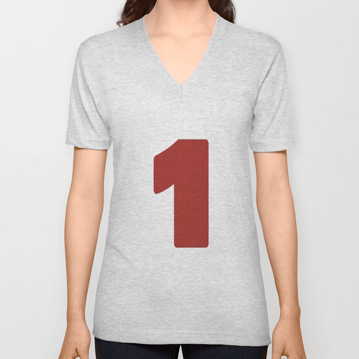 1 (Maroon & White Number) V Neck T Shirt