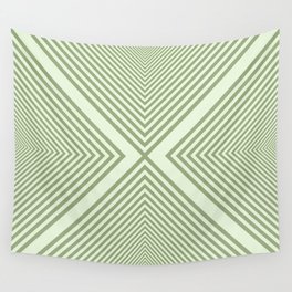 Psychedelic X Geometric Pattern - Light Green Wall Tapestry