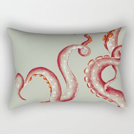 Coral Red Tentacles On Green-ish Beige Ink Rectangular Pillow