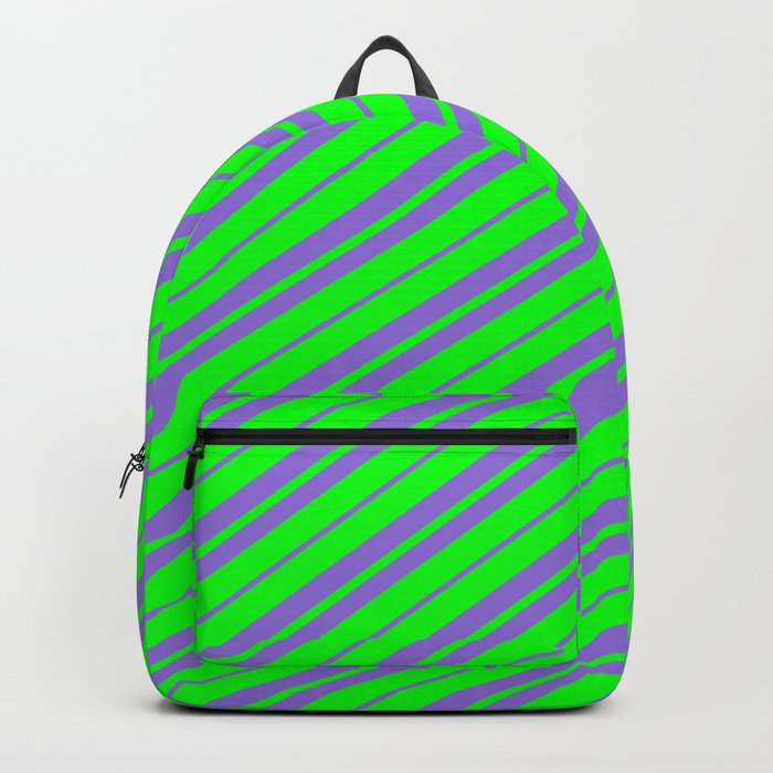 Lime & Purple Colored Lined Pattern Backpack