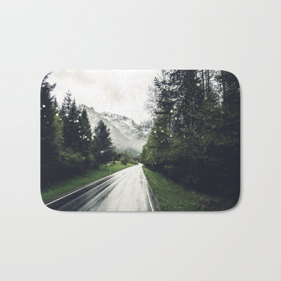 Down the Road - Mountains, Forest, Austria Bath Mat