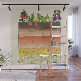 Earth soil layers vegetables garden cute educational illustration kitchen decor print Wall Mural
