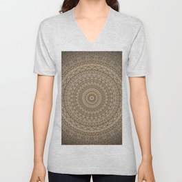 Brown Pattern V Neck T Shirt