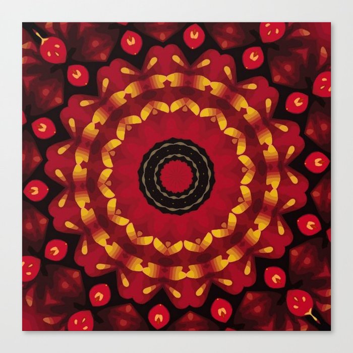Gold On Red Traditional Christmas Colors Mandala Canvas Print