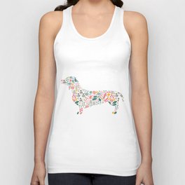 Dachshund Floral Watercolor Art Unisex Tank Top