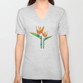 Two Birds - Bird of Paradise Floral Art V Neck T Shirt