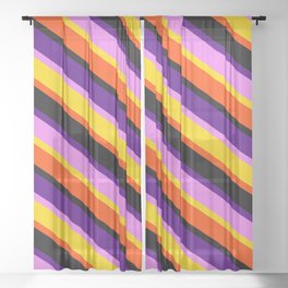 [ Thumbnail: Indigo, Violet, Yellow, Red & Black Colored Stripes Pattern Sheer Curtain ]