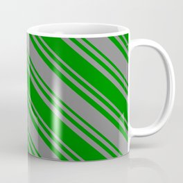 [ Thumbnail: Green & Gray Colored Stripes Pattern Coffee Mug ]