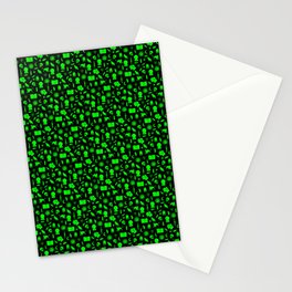 Small Bright Dayglo Green Halloween Motifs Skulls, Spells & Cats on Spooky Black  Stationery Card