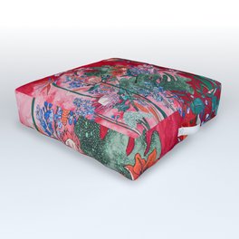 Ruby Red Floral Jungle Outdoor Floor Cushion