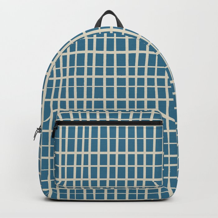 Irregular Grid Pattern in Boho Blue and Beige Backpack