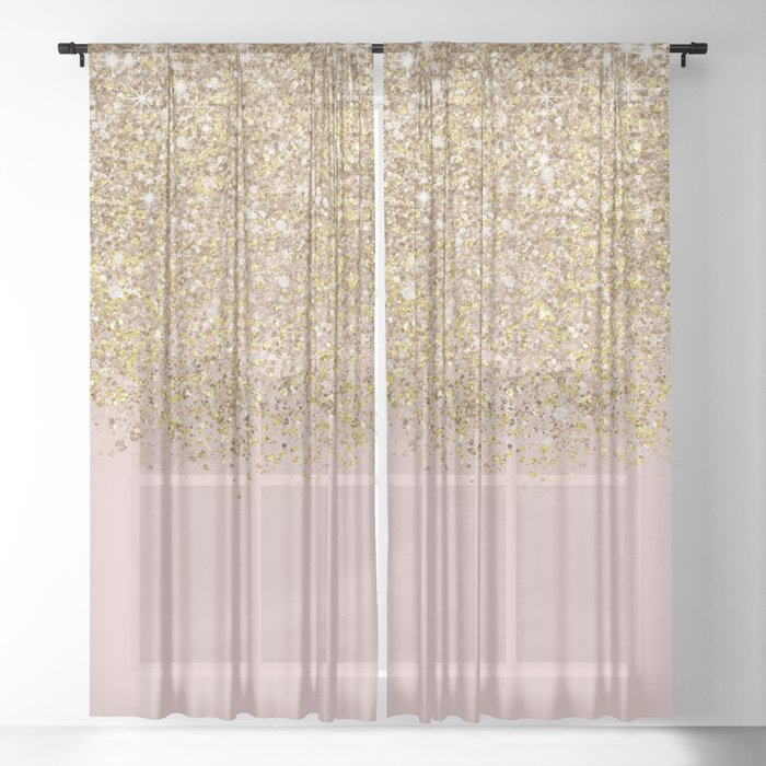 Pink And Gold Glitter Sheer Curtain By Christyne Society6 Pink And Gold Glitter Sheer Curtain By, Shimmer Sheer Curtain Panels