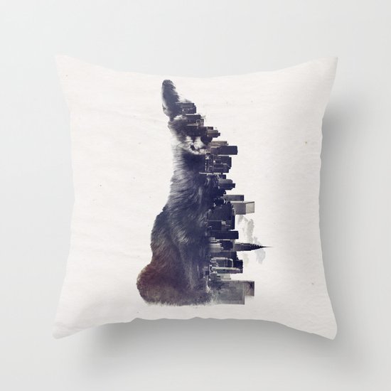 Fox from the City Throw Pillow