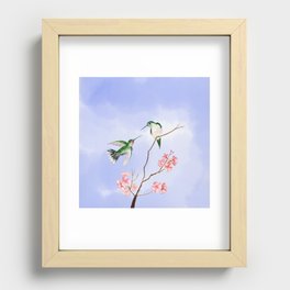 Hummingbird Romance 3 On Blue Sky Background  Recessed Framed Print