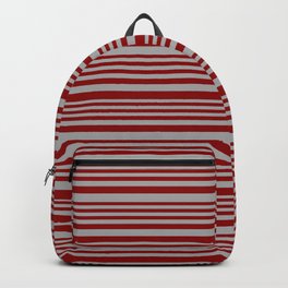 [ Thumbnail: Dark Red and Dark Gray Colored Lines/Stripes Pattern Backpack ]