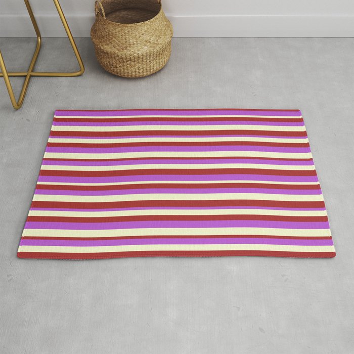 Brown, Orchid & Light Yellow Colored Stripes/Lines Pattern Rug
