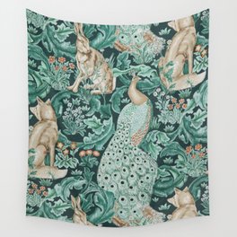 William Morris Forest Compilation Aqua Peacock Wall Tapestry