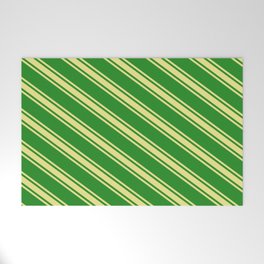 [ Thumbnail: Forest Green & Tan Colored Lines Pattern Welcome Mat ]