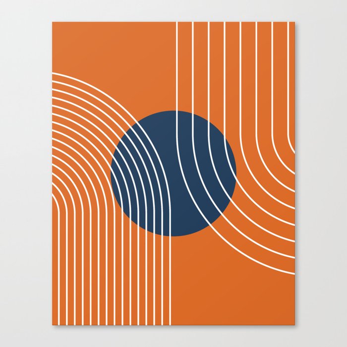 Geometric Lines in Sun Rainbow Abstract 3 in Navy Blue Orange Canvas Print