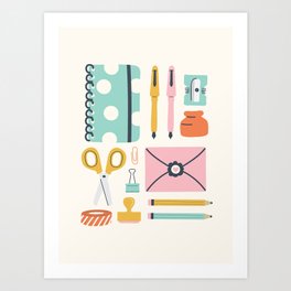 Stationery Love Art Print | Curated, Letters, Letter, Pattern, Vector, Stationary, Graphicdesign, Stationery, Mail, Paperclip 