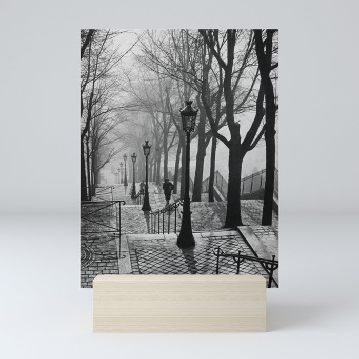 Sacre Coeur, Montmartre, Paris, France Stairs black and white photograph / black and white photography Mini Art Print