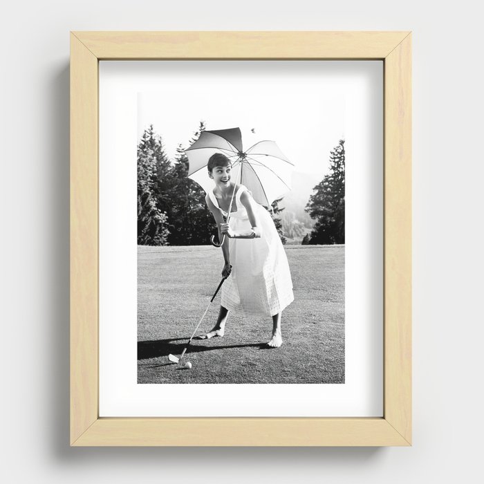Audrey Hepburn Playing Golf, Black and White Vintage Art Art