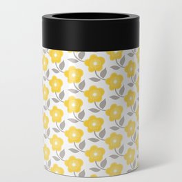 Yellow White Grey All Over Small Flower Floral Pattern Can Cooler