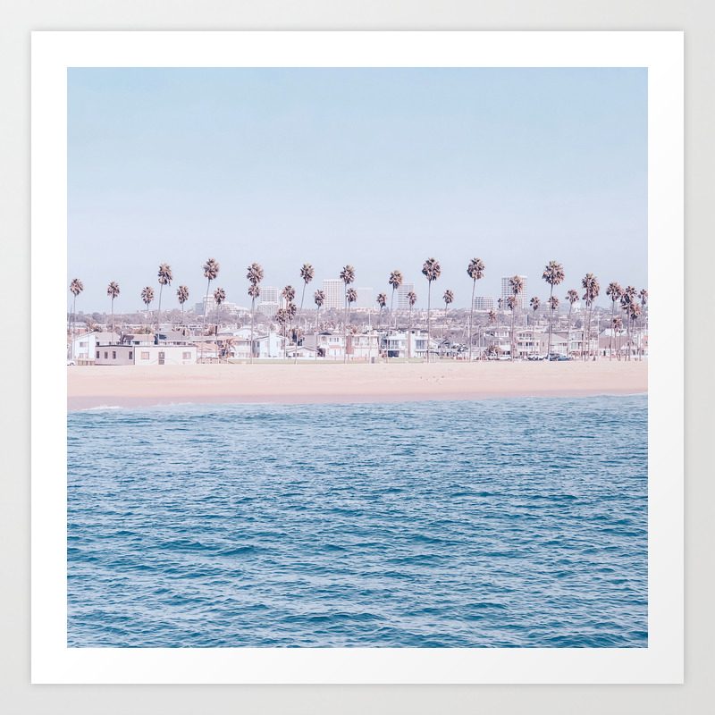Vintage Newport Beach Print 3 Of 4 Photography Ocean Palm Trees Cool Blue Tropical Summer Sky Art Print By Palmtreeprints Society6