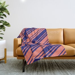 [ Thumbnail: Salmon & Midnight Blue Colored Stripes/Lines Pattern Throw Blanket ]