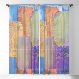 Rectangular geometric shapes of different colors in an abstract background - Modern artistic illustration design Sheer Curtain
